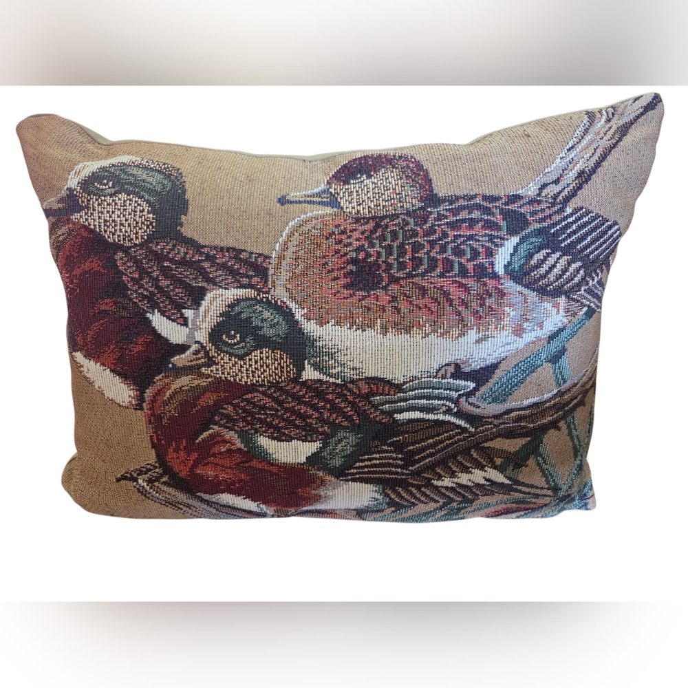 Vintage Weaver Ducks Tapestry Pillow MCM